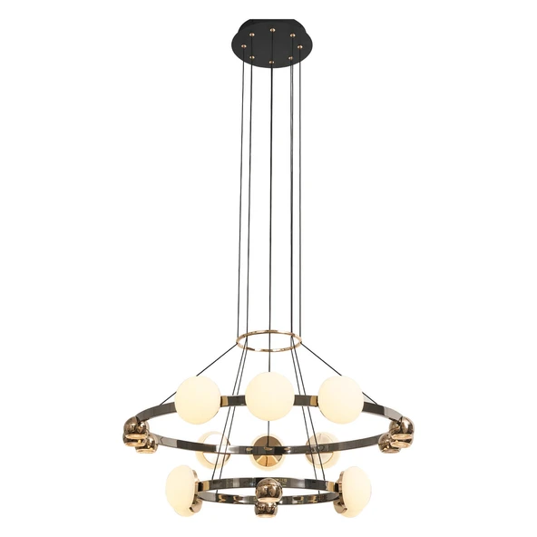 Apliqa Dilay 18'li İki Katlı Siyah Gold 160 Watt Yuvarlak Modern, Kafe Restoran, Salon Led Sarkıt Avize - Resim 2