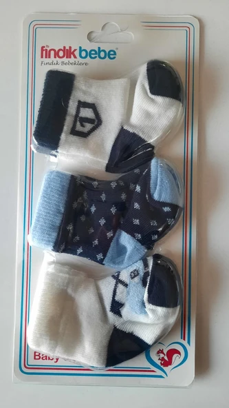 fındık bebe erkek bebek 3'lü çorap seti - 4