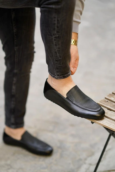 Shoetyle - Siyah Deri Bağcıksız Erkek Günlük Ayakkabı 610-1012 - 3