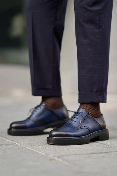 Shoetyle - Lacivert Deri Bağcıklı Erkek Günlük Ayakkabı 610-1008