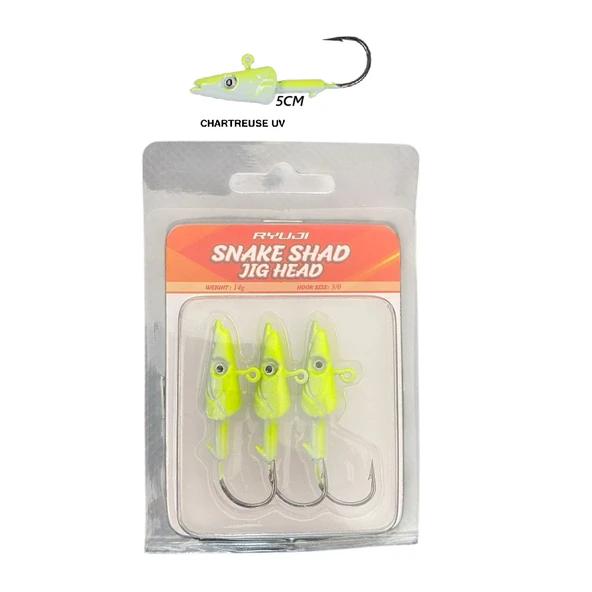 Ryuji Snake Shad JIG Head,14GR (3 AD) Chartreuse UV