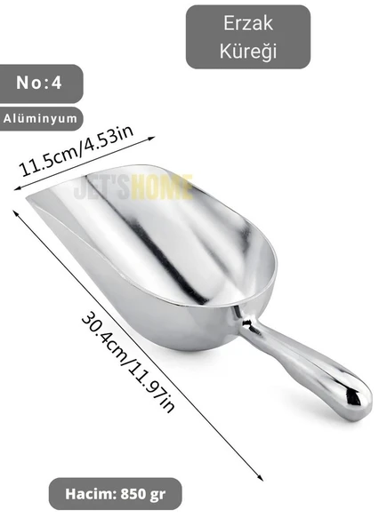 Erzak Küreği Alüminyum Bakliyat Küreği Un Küreği Kuruyemiş Küreği Hacim 850 gr No:4 30 cm