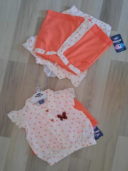 Nazar Kalp Desenli beyaz Viskon Kız Çocuk Takım - 3