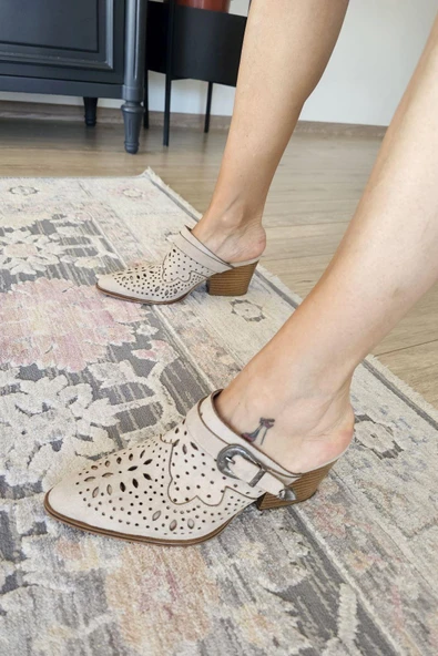 019 502 Topukla Kadın 6 cm Kalın Topuklu Yazlık Sabo Terlik - 6