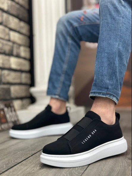 ET0307 Kalın Yüksek Taban Çift Bant Siyah Beyaz Erkek Ayakkabı - Resim 2