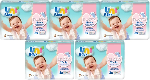 Uni Baby Islak Havlu Mendil İlk Adım 52 Yaprak (15 Li Set) 780Yaprak (5PK*3)