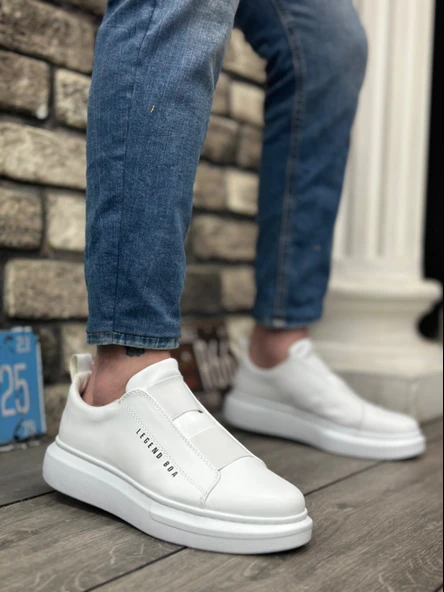 ET0307 Kalın Yüksek Taban Çift Bant Beyaz Erkek Ayakkabı ürün görseli