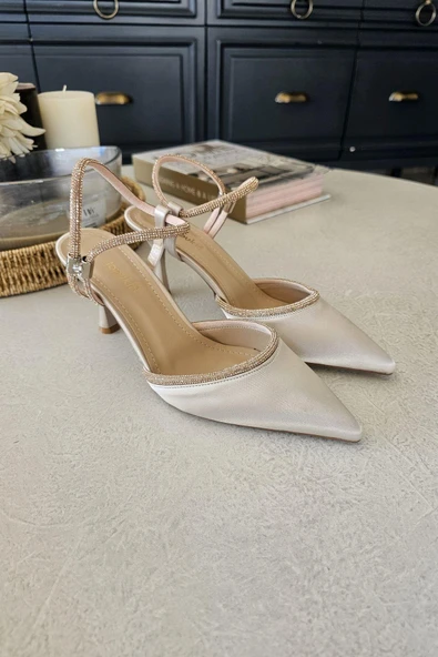 10 660 Topukla Kadın Bilekden Ayarlı Taşlı Stiletto Abiye Ayakkabı - Resim 12