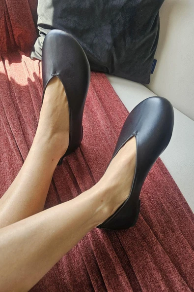 0010 356 Ops Topukla Kadın Hakiki Deri Düz Babet - 3