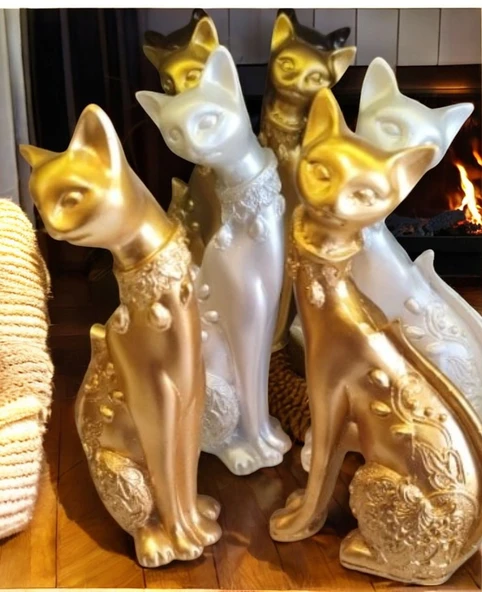 kırılmaz polyester 2 li SARI RENK kedi biblo - Resim 7