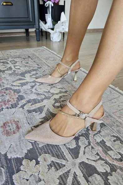 10 1106 Ops Topukla Kadın Arkası Açık Stiletto Taşlı Kadeh Topuk Abiye Ayakkabı - 5