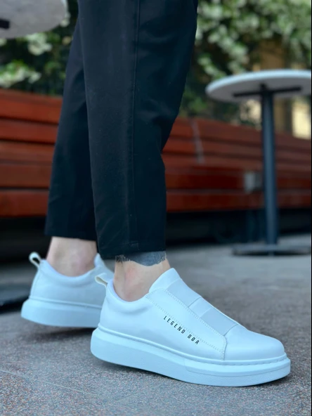 ET0307 Kalın Yüksek Taban Çift Bant Beyaz Erkek Ayakkabı - Resim 3