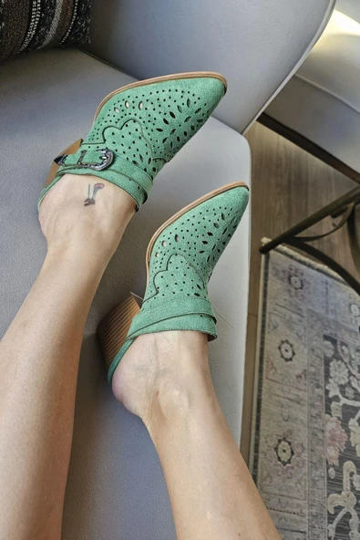 019 502 Topukla Kadın 6 cm Kalın Topuklu Yazlık Sabo Terlik