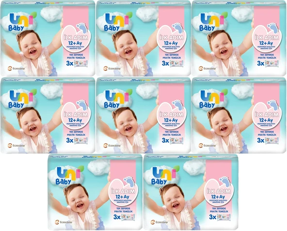 Uni Baby Islak Havlu Mendil İlk Adım 52 Yaprak (24 Lü Set) 1248 Yaprak (8PK*3)