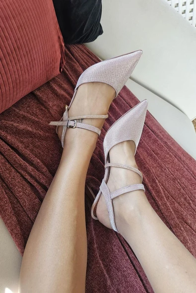 10 1106 Ops Topukla Kadın Arkası Açık Stiletto Taşlı Kadeh Topuk Abiye Ayakkabı