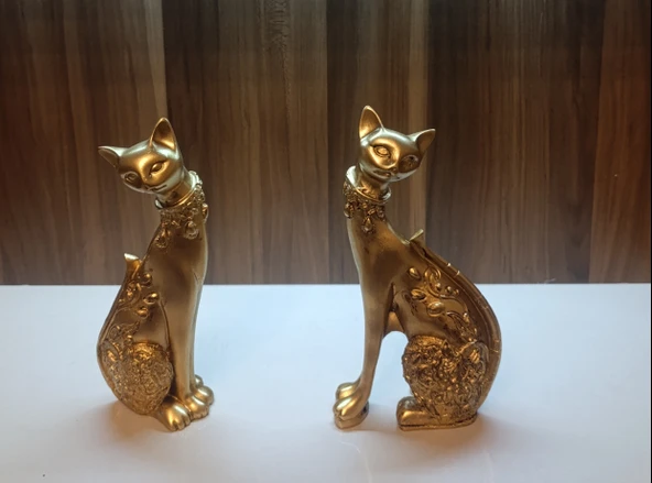 kırılmaz polyester 2 li SARI RENK kedi biblo - Resim 6