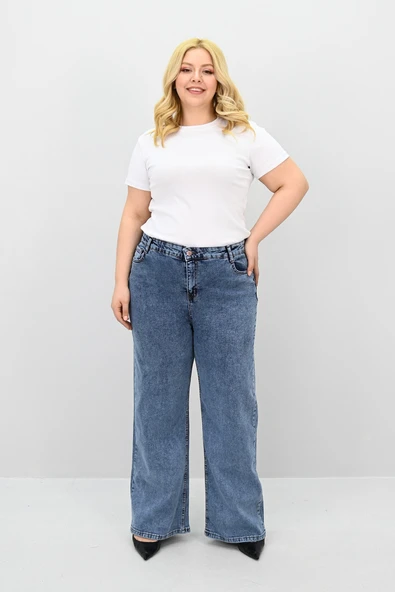 Kadın Büyük Beden Kısa Kollu Bisiklet Yaka Basic T-shirt 1965-25 - 11