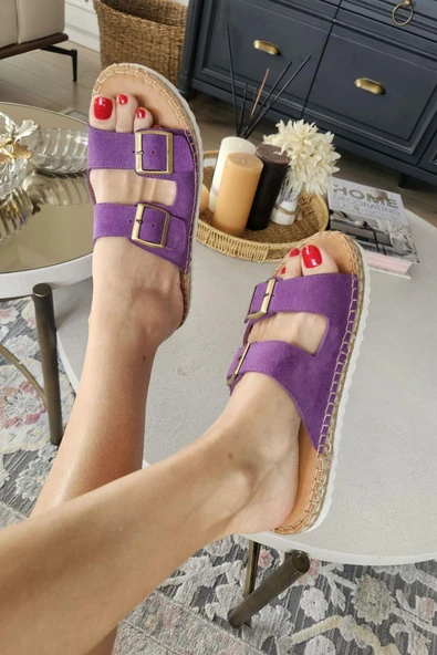 0010 050 Topukla Kadın Hakiki Deri Çift Tokalı Terlik - 7