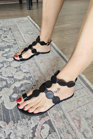 075 63 Ops Topukla Kadın Hakiki Deri Bilekden Bağlamalı Parmak Arası Sandalet - 4