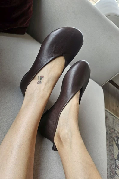 0010 356 Ops Topukla Kadın Hakiki Deri Düz Babet - 2