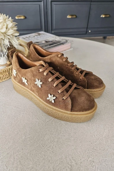 075 21 Ops Topukla Bağcıklı Taş Detaylı Spor Ayakkabı - 6