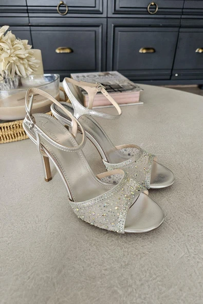 056 2201 Topukla Kadın Taşlı 10 cm İnce Topuklu Abiye Ayakkabı - Resim 12