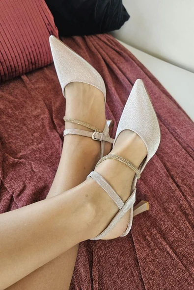 10 1106 Ops Topukla Kadın Arkası Açık Stiletto Taşlı Kadeh Topuk Abiye Ayakkabı - 9