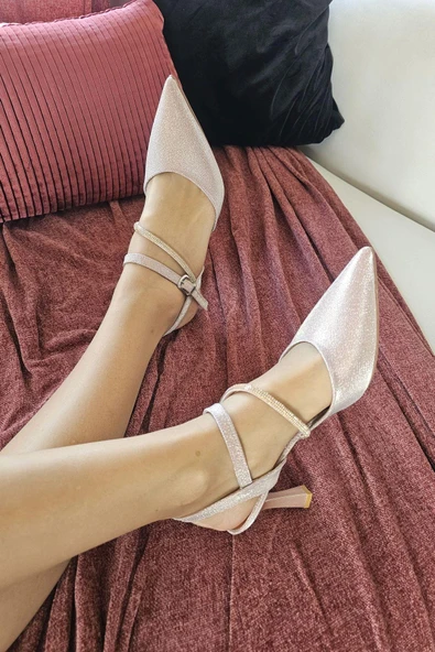 10 1106 Ops Topukla Kadın Arkası Açık Stiletto Taşlı Kadeh Topuk Abiye Ayakkabı - 12