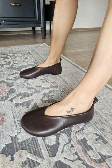 0010 356 Ops Topukla Kadın Hakiki Deri Düz Babet - 4