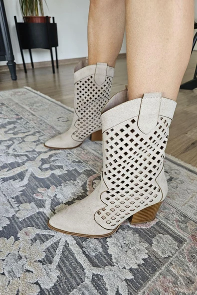 019 5003 Topukla Kadın 6cm Kalın Topuklu Yazlık Bot - Resim 8