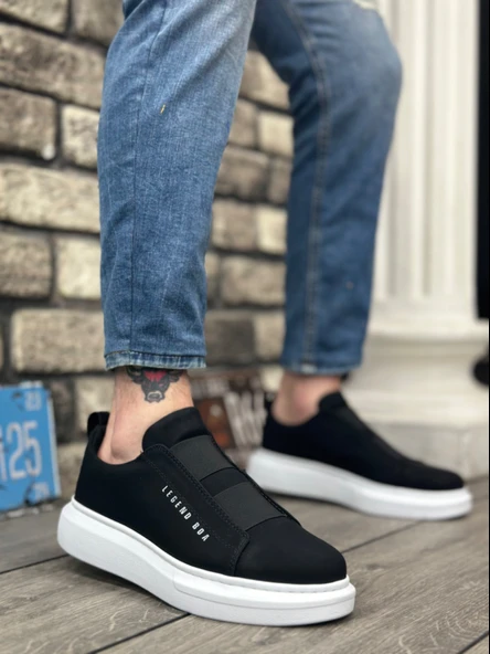 ET0307 Kalın Yüksek Taban Çift Bant Siyah Beyaz Erkek Ayakkabı ürün görseli