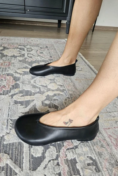 0010 356 Ops Topukla Kadın Hakiki Deri Düz Babet - 5