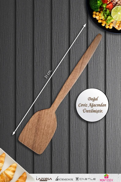 Doğal Ceviz Ağacı Ahşap Tahta Kaşık Spatula Kevgir Çatal Seti Ağaç Kaşık (5 li Set) A13 - Resim 6