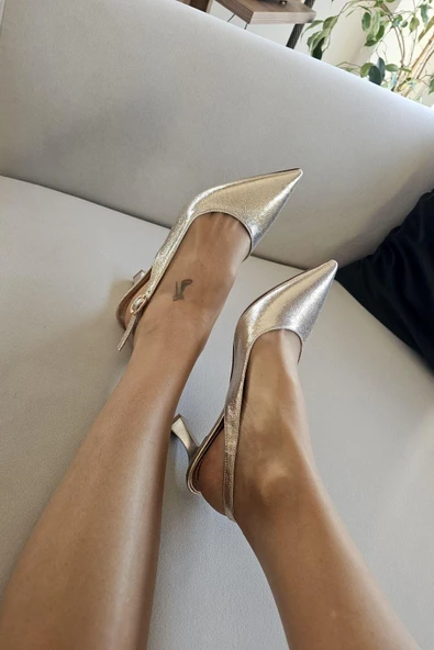 10 1104 Ops Topukla Kadın Arkası Açık Stiletto Kadeh Topuk Abiye Ayakkabı - 3