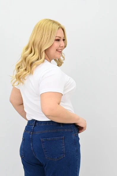 Kadın Büyük Beden Kısa Kollu Bisiklet Yaka Basic T-shirt 1965-25 - 10