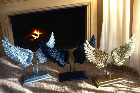 kırılmaz polyester,SİYAH RENK melek kanadı desenli biblo - Resim 2