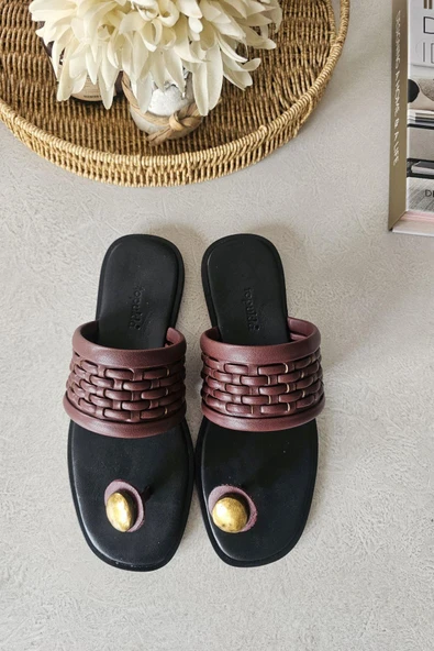 075 12 Ops Topukla Kadın Deri Parmak Arası Terlik - 3