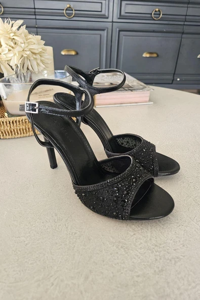 056 2201 Topukla Kadın Taşlı 10 cm İnce Topuklu Abiye Ayakkabı - Resim 10