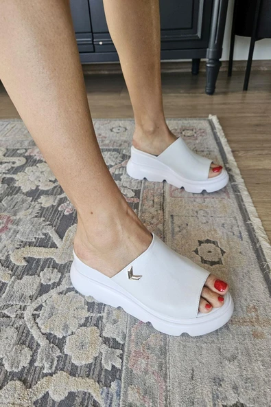 056 2054 Topukla Kadın Deri Dolgu Topuk Konford Terlik - 2