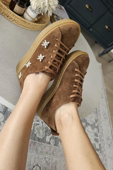 075 21 Ops Topukla Bağcıklı Taş Detaylı Spor Ayakkabı - 8