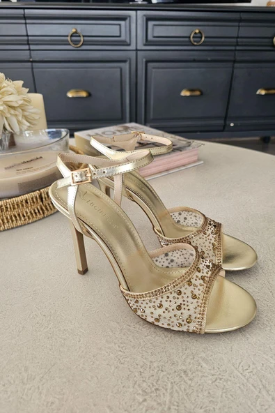 056 2201 Topukla Kadın Taşlı 10 cm İnce Topuklu Abiye Ayakkabı - Resim 11