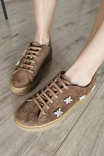 075 21 Ops Topukla Bağcıklı Taş Detaylı Spor Ayakkabı - 4