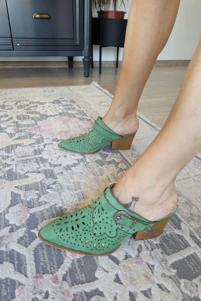 019 502 Topukla Kadın 6 cm Kalın Topuklu Yazlık Sabo Terlik - 10