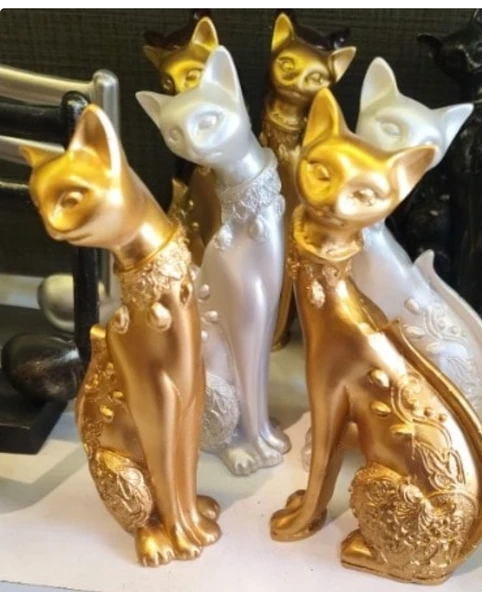 SİYAH RENK- kırılmaz polyester 2 li kedi biblo - Resim 2