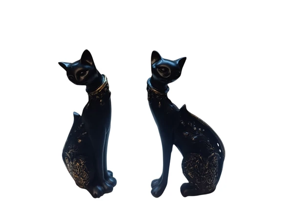 SİYAH RENK- kırılmaz polyester 2 li kedi biblo - Resim 5