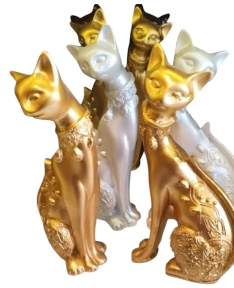 kırılmaz polyester beyaz renk 2 li kedi biblo - Resim 8