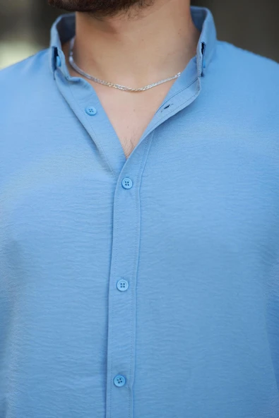Yumuşak Dokulu Yarım Oversize Erkek Gömlek - Soğuk Mavi - 2