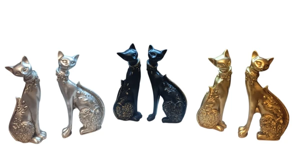 kırılmaz polyester beyaz renk 2 li kedi biblo - Resim 3