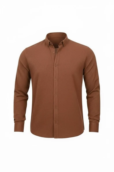 Yumuşak Dokulu Yarım Oversize Erkek Gömlek - Kahve
