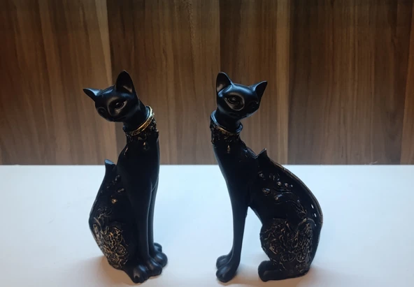 SİYAH RENK- kırılmaz polyester 2 li kedi biblo - Resim 4